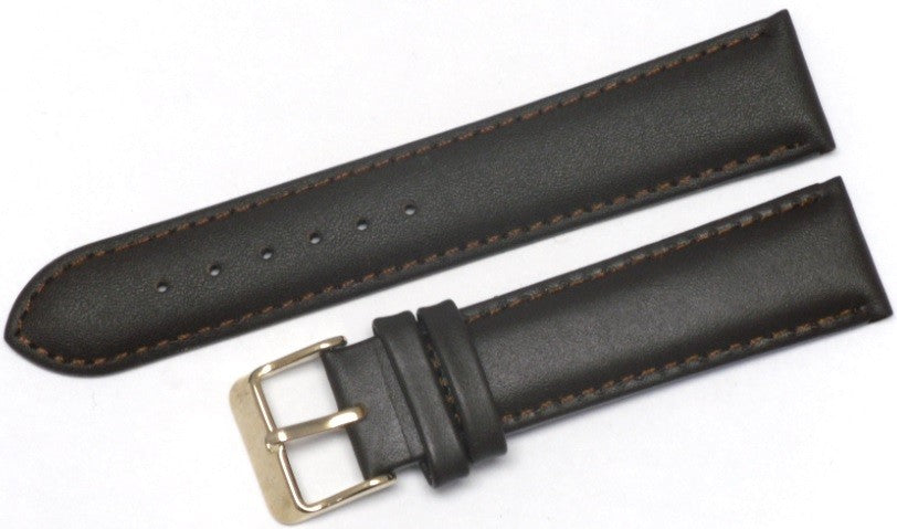 22 MM Plain Padded Dark Brown Leather Watch Band for Men and Women Watches