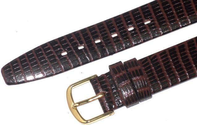 Watch Band D Brown Genuine Leather Lizard Grain (Flat) 10MM  Slim ( A1 Quality