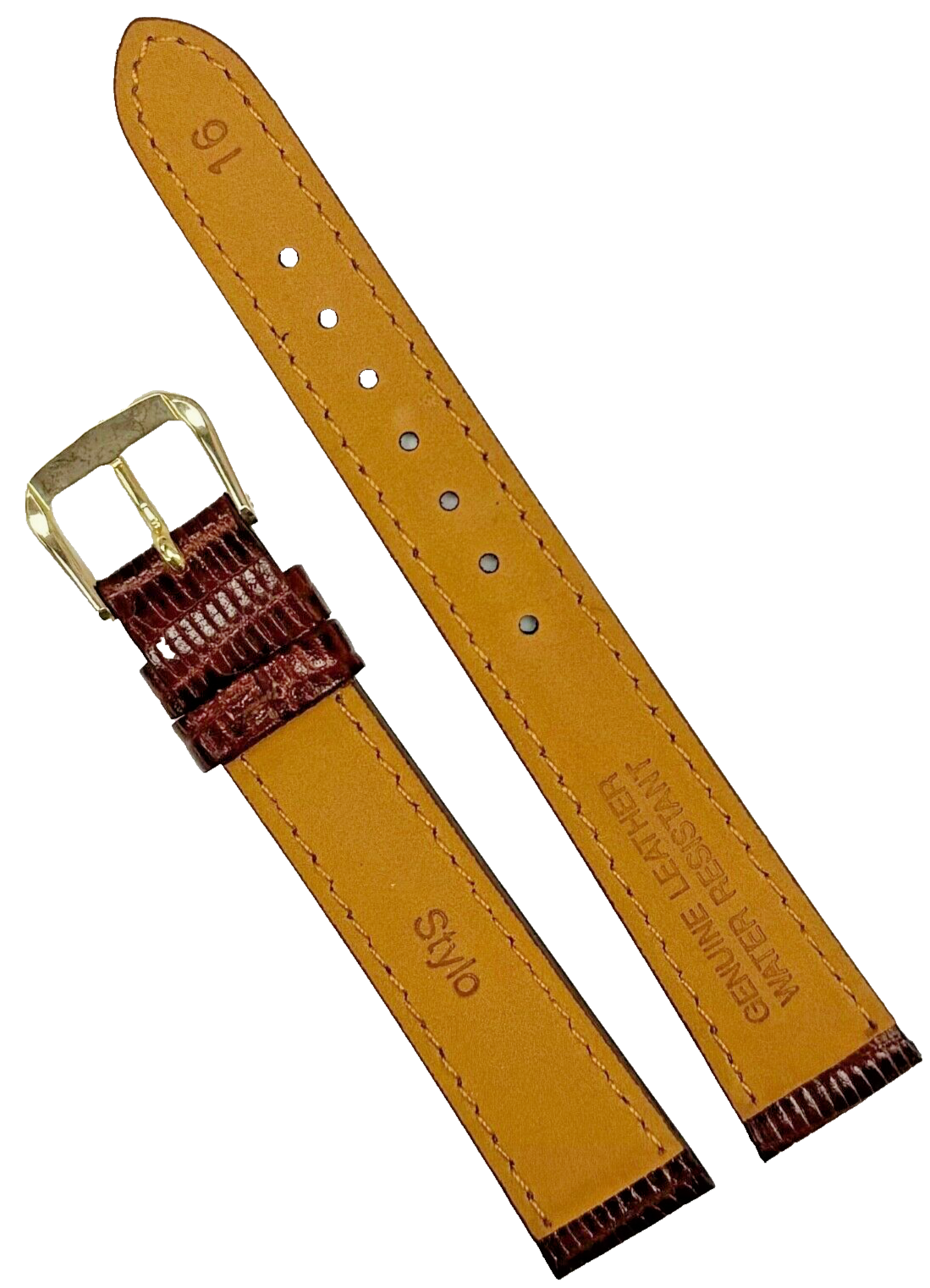 Quality WATCH BAND BROWN GENUINE LEATHER LIZARD GRAIN 16MM 