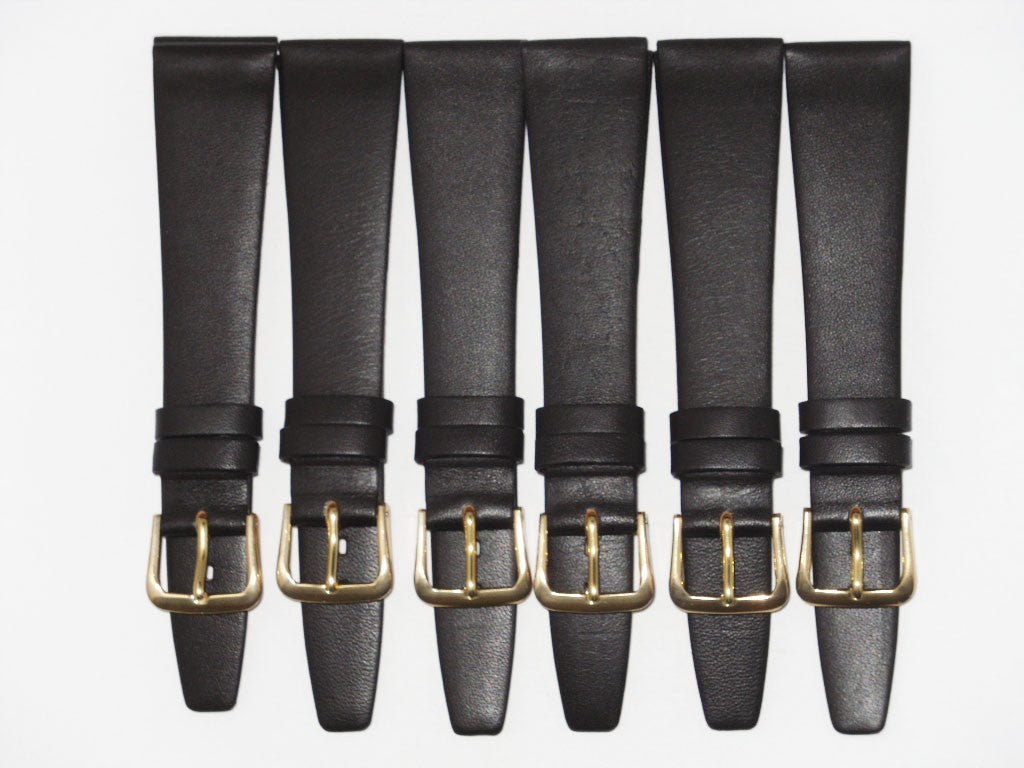 Lot of 6pc.Watch Bands Dark Brown Genuine Leather Smoot Flat 16mm(Super Quality