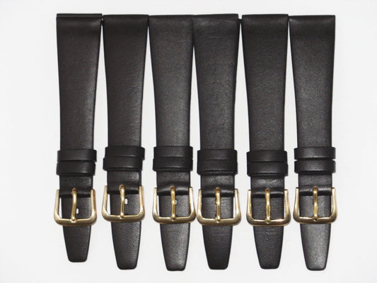 Lot of 6pc.Watch Bands Dark Brown Genuine Leather Smoot Flat 16mm(Super Quality