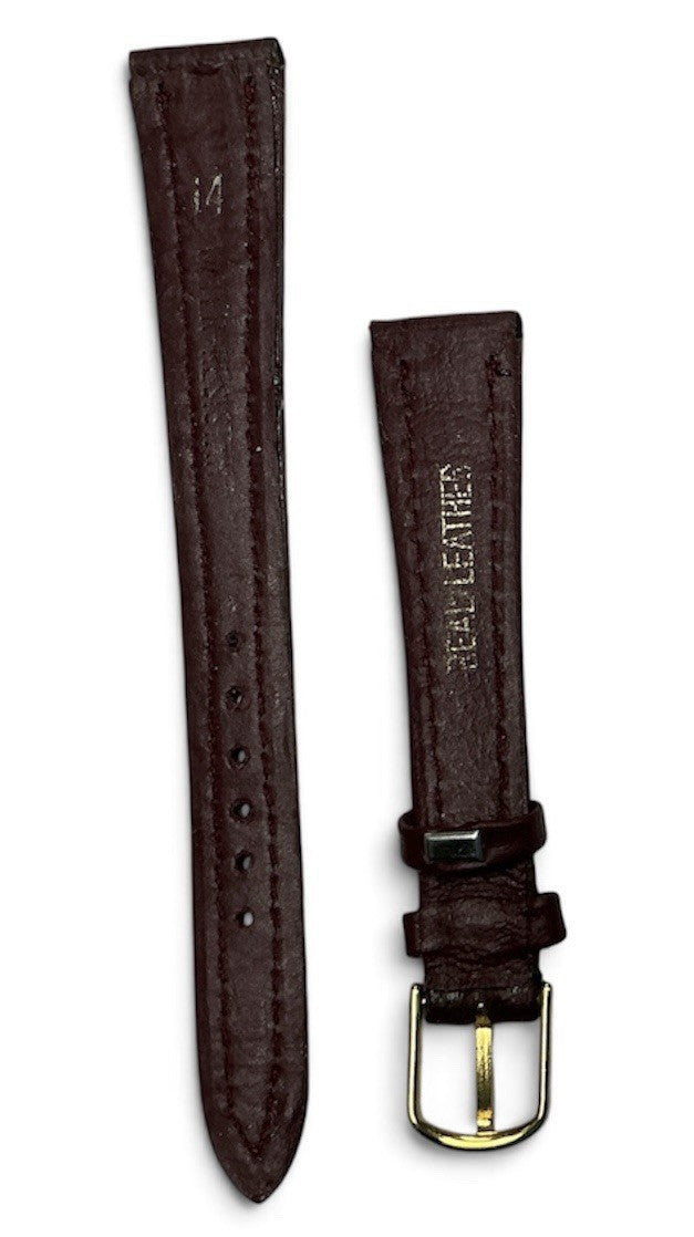 Time Fashions Genuine Waterproof Burgundy Tone 14mm Gold Buckle Watch Band