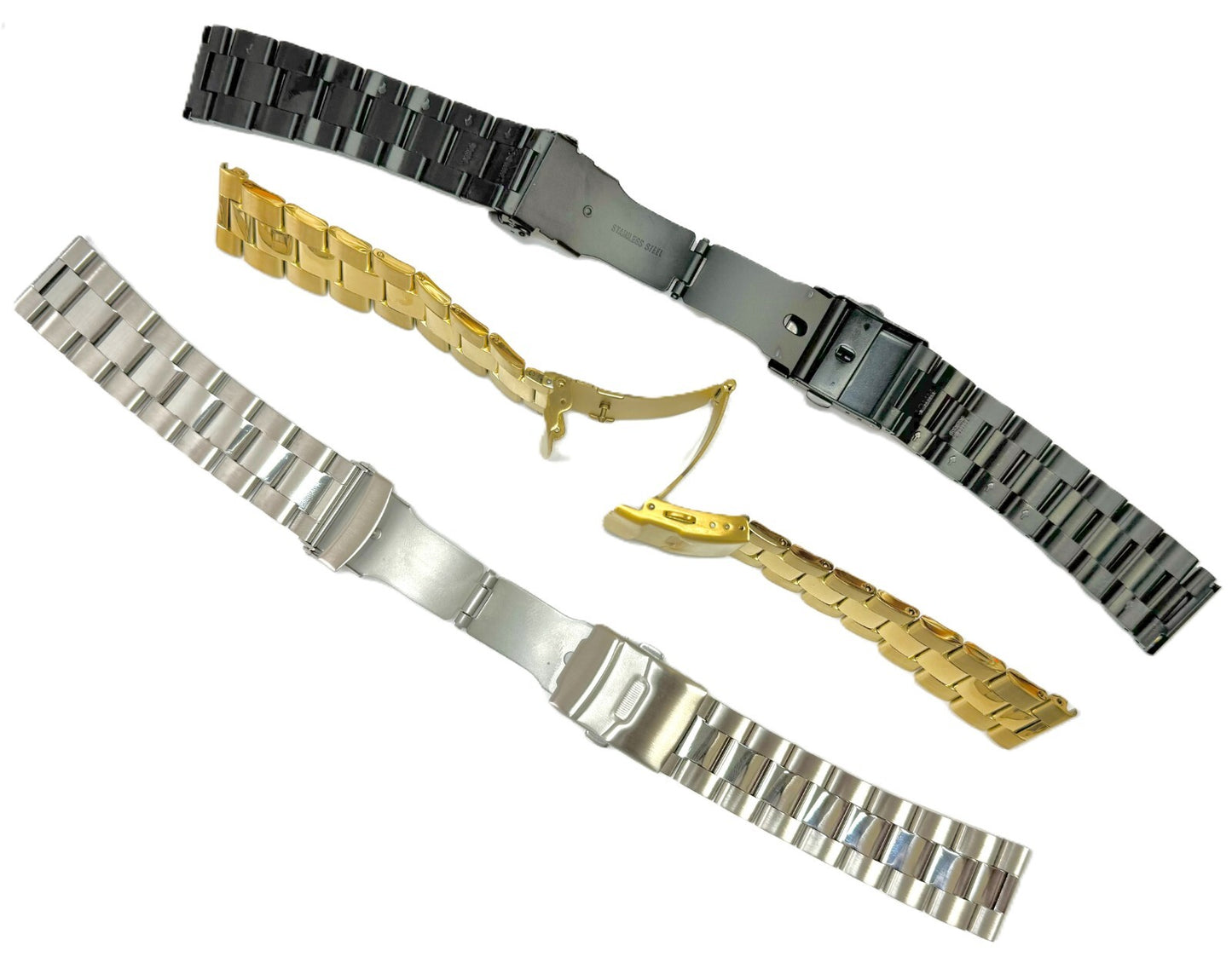 22mm Convertible-Ends Middle-Bold Oyster Solid Stainless Steel Watch Bands