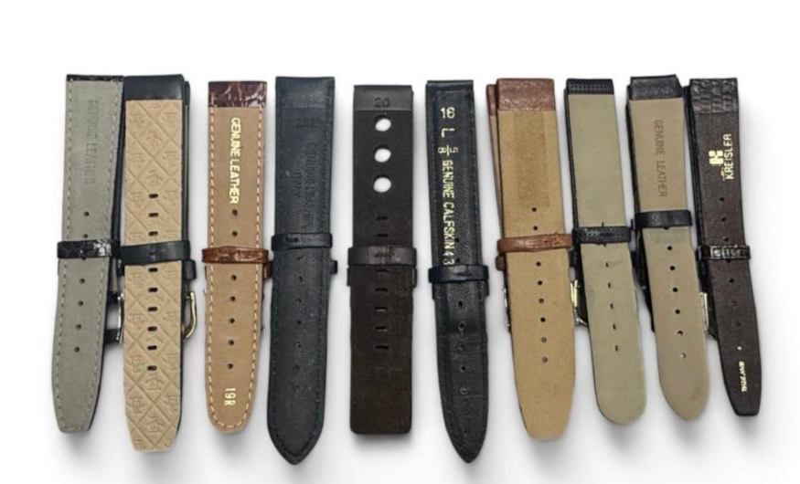 LOT OF 10 WATCH LEATHER BANDS MIX SIZE STYLE AND COLORS 16-22mm