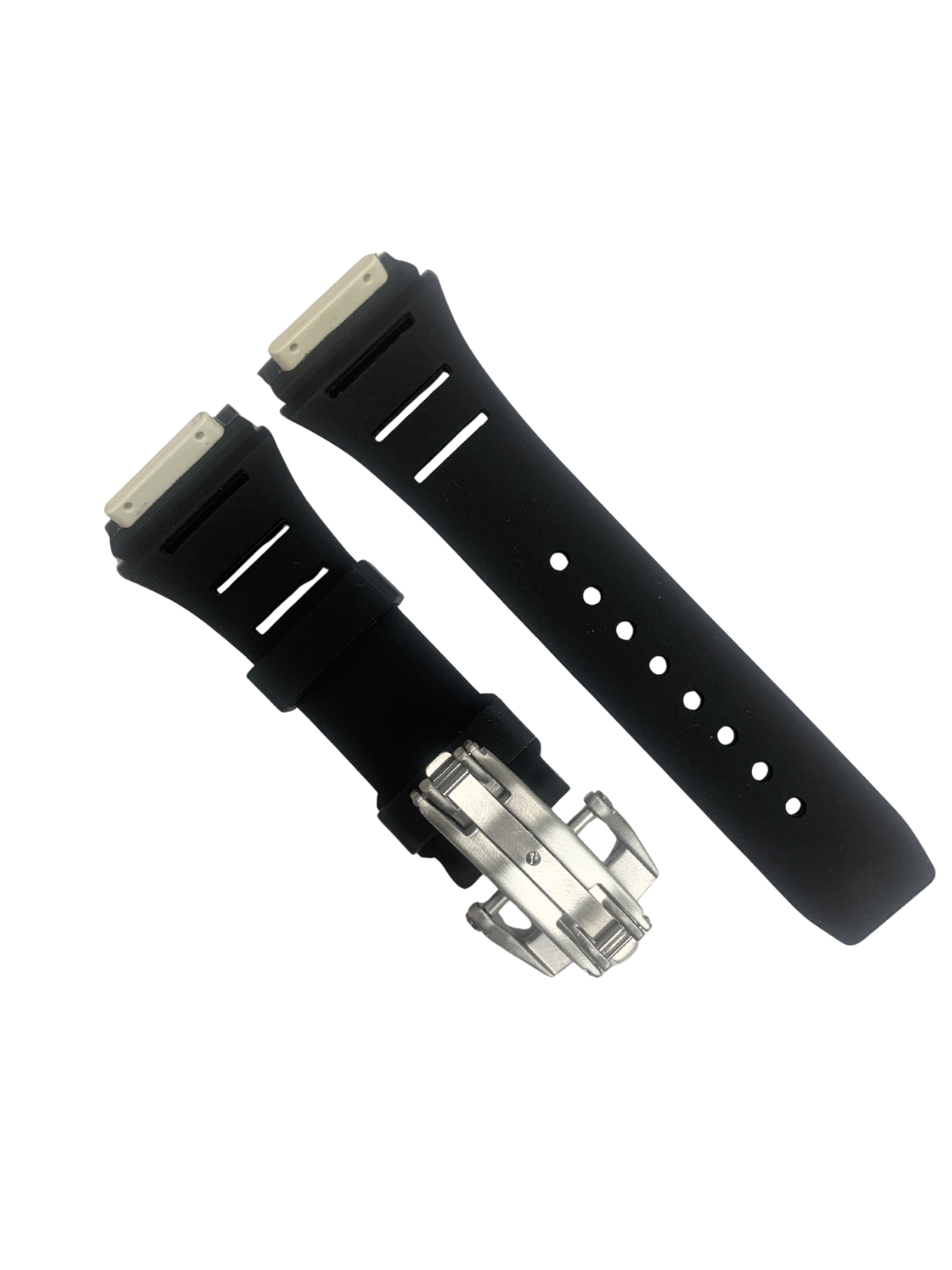 20mm Black Rubber Watch Band for Richard Mille - Screw-Type Strap w/ Buckle