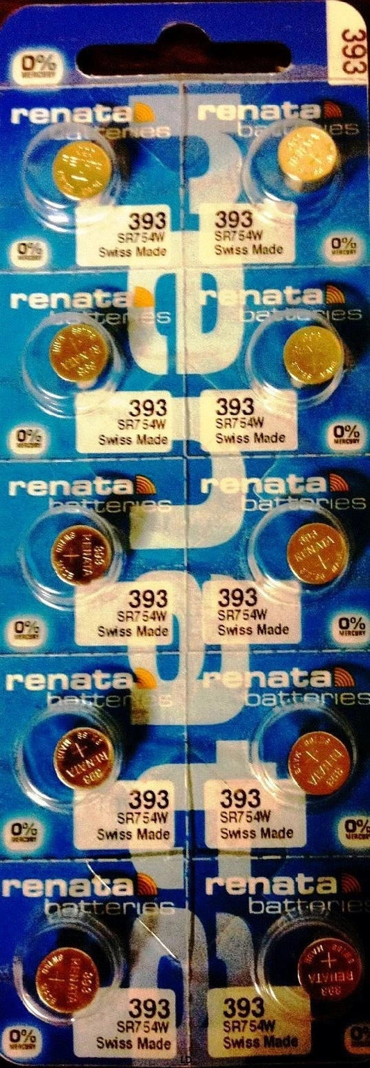 Ten (10)  Renata 393 Watch Battery SR754W SWISS MADE, 0% MERCURY