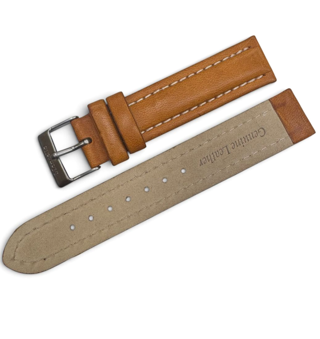 18MM BROWN GENUINE LEATHER PADDED STITCHED WATCH BAND