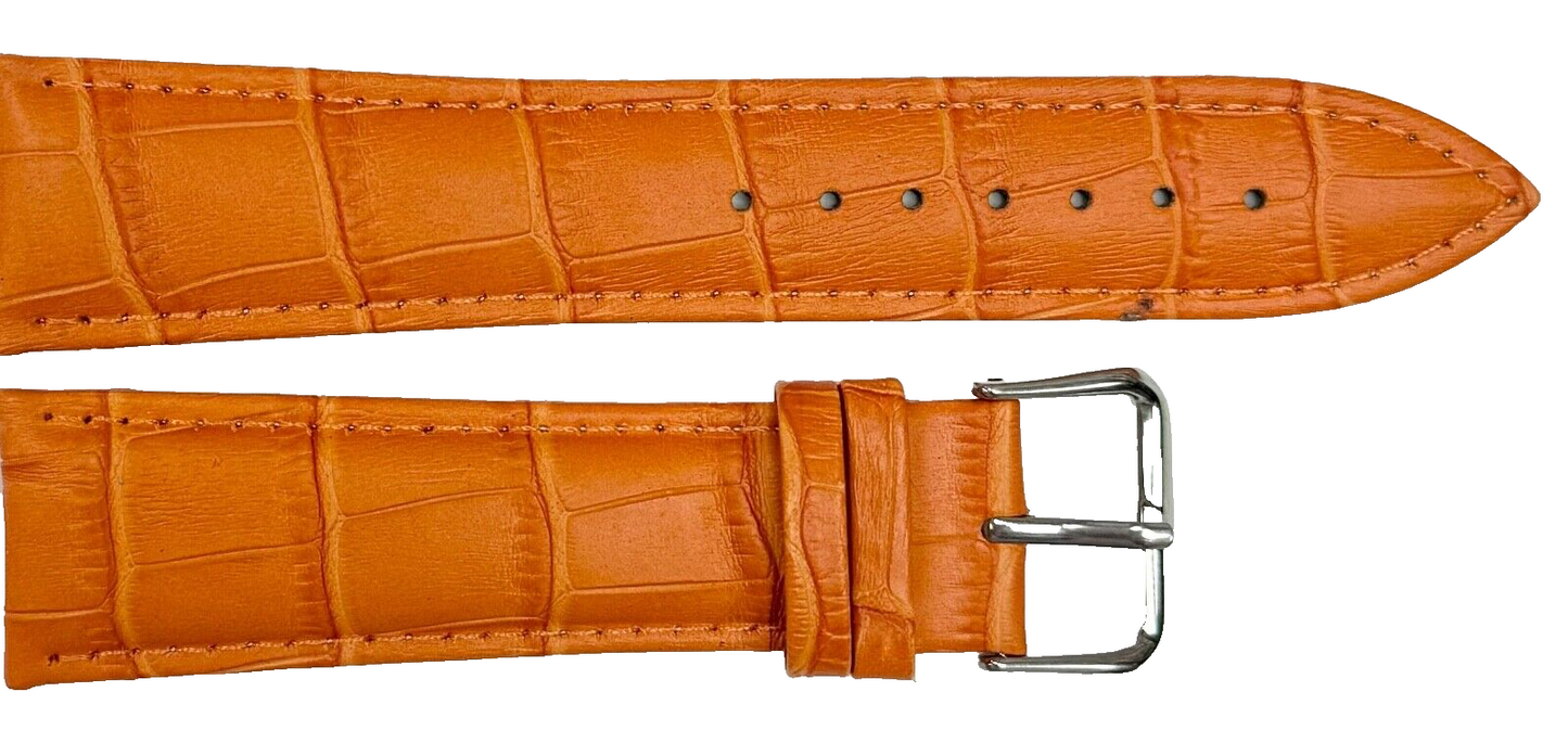 Watch Band Orange Genuine Leather Alligator Grain Padded, Stitched, 22mm