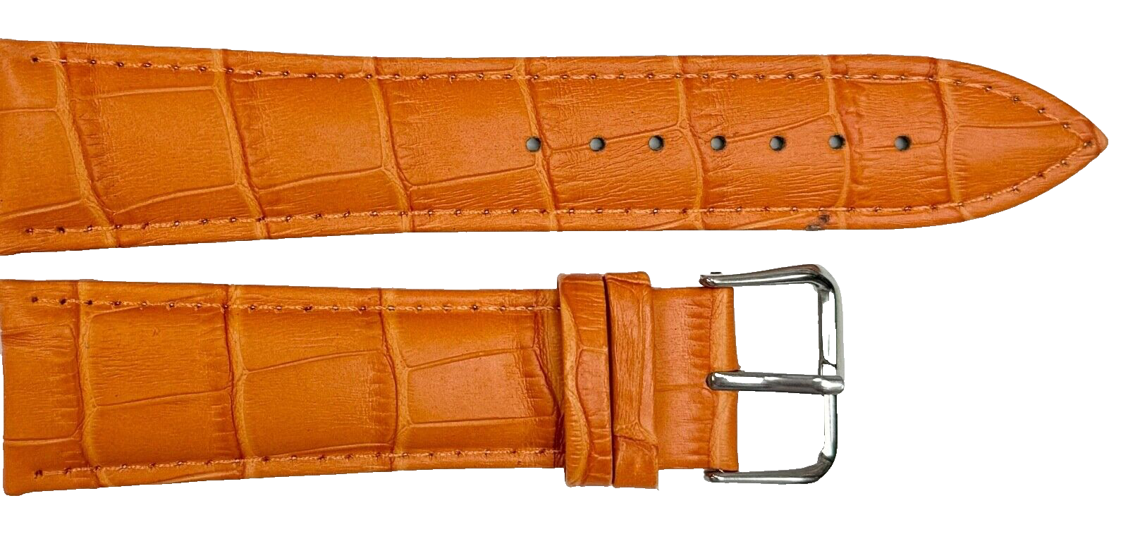 Watch Band Orange Genuine Leather Alligator Grain Padded, Stitched, 22mm