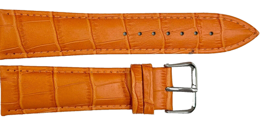 Watch Band Orange Genuine Leather Alligator Grain Padded, Stitched, 22mm