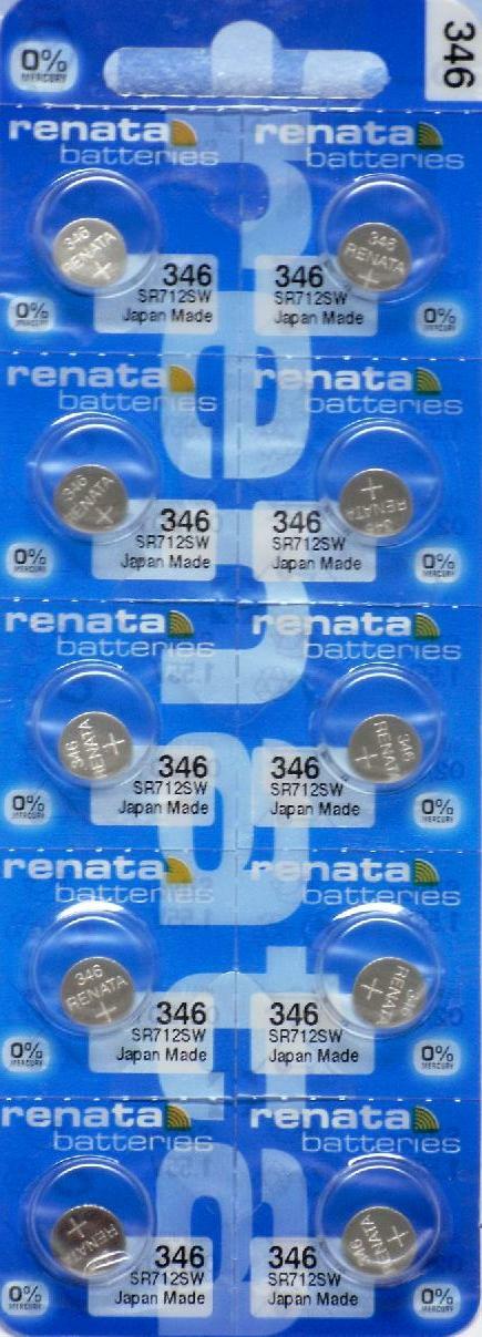 Renata 346 Watch Cell Batteries SR712SW, SWISS MADE, 0% MERCURY (Pack 10)