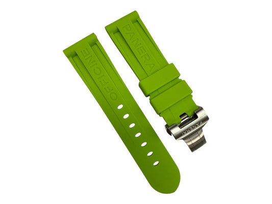 New Watch Band- 24/22mm Rubber Strap Green Color for PANERAI w/ Deployment Clasp