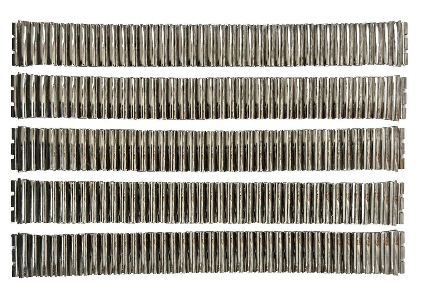5 Pcs of Bands, 17 MM Silver Tone Stainless Steel Stretch Watch Band