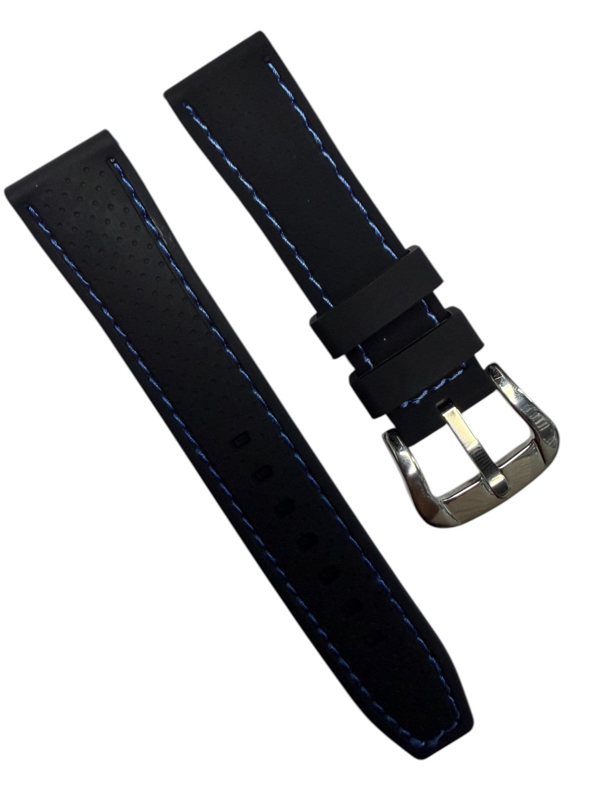 High-Quality Silicone Flat Stitched Watch Band – Blue & Black, 20/22/24mm