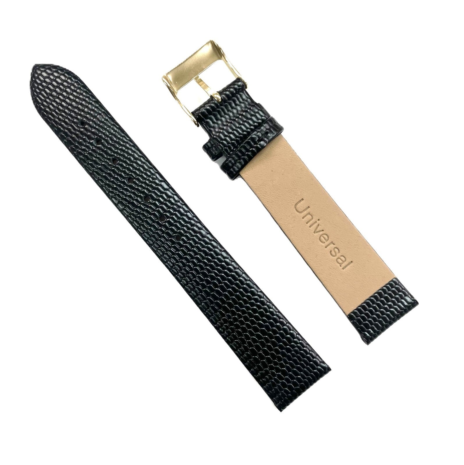 WATCH BAND GENUINE LEATHER LIZARD BLACK 18x16MM/LONG/REGULAR/SHORT (TOP QUALITY)