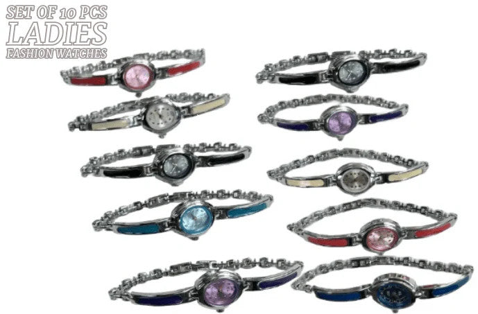 10pcs Set Women's Fashion Steel Band A01 Quartz Fashion Watch Multi-Bracelet