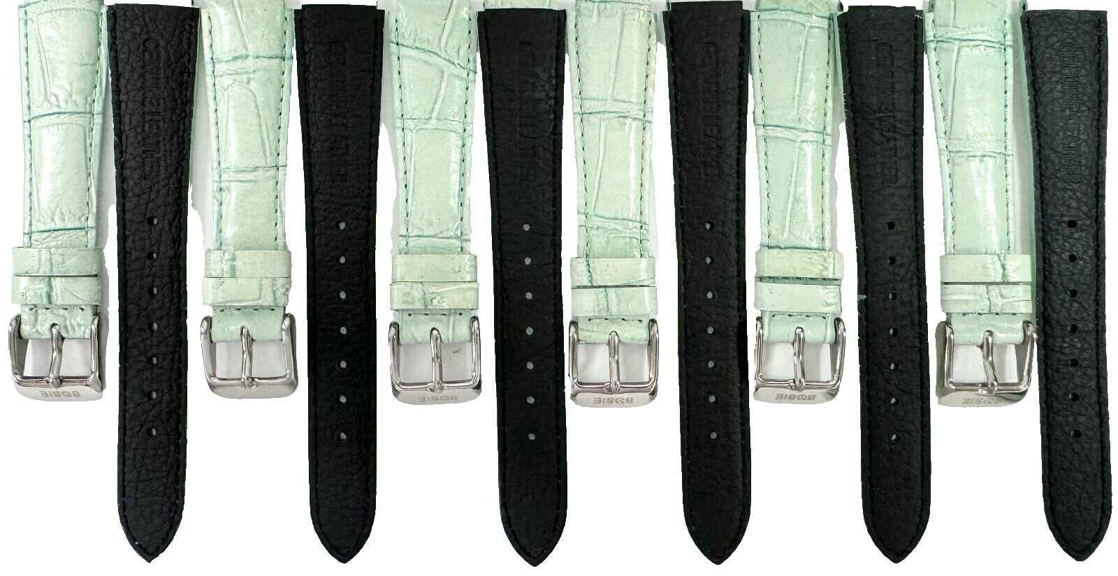 Lot of 6 Green Genuine Leather Watch Bands 15mm Alligator Grain Padded, Stitched