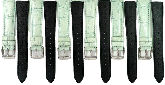 Lot of 6 Green Genuine Leather Watch Bands 15mm Alligator Grain Padded, Stitched