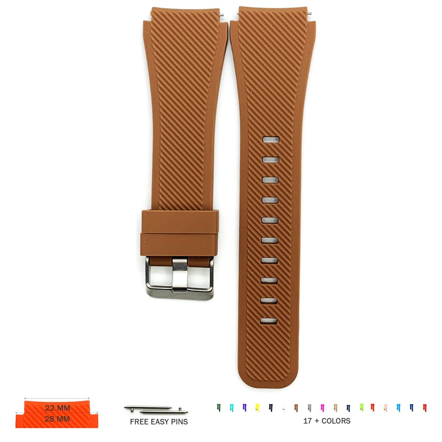 22 MM Rubber Silicone Male Opening Sports Watch Band 17 Colors Quick Release Pin