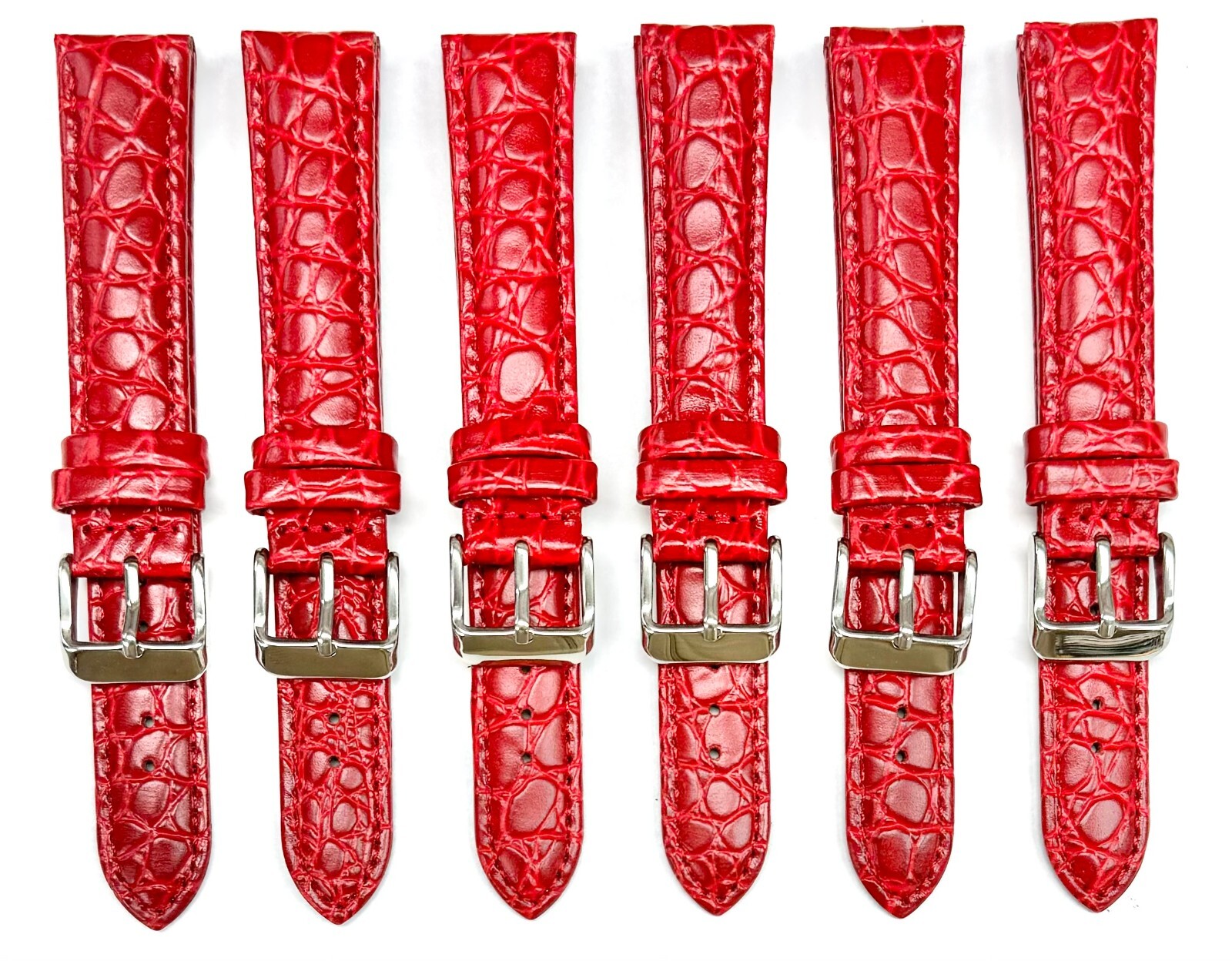 (18-30) mm Genuine Leather Red Crocodile Grain Watch Band, Padded & Stitched