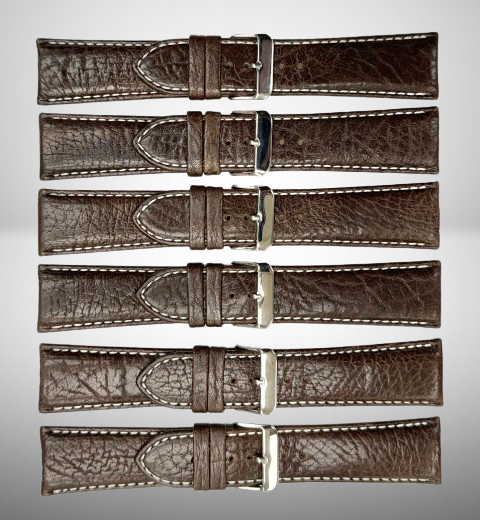 Lot of 6 WATCH BAND (ITALIAN) GENUINE LEATHER GRAIN D.BROWN PADDED STITCHES 26MM