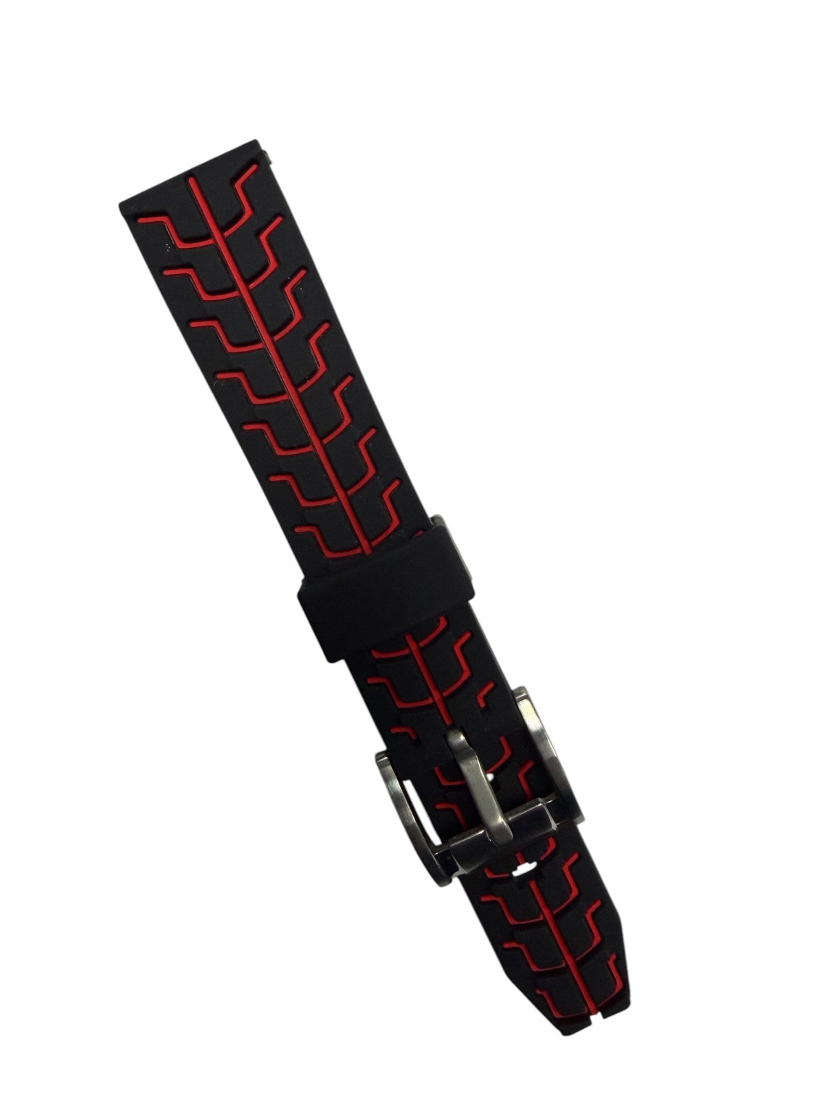 High-Quality Red Pattern Silicone Flat Stitched Watch Band – 20/22/24MM