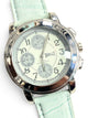 SHELLY round Dial Watch Silver Tone Sky Blue Genuine Leather Band Watch