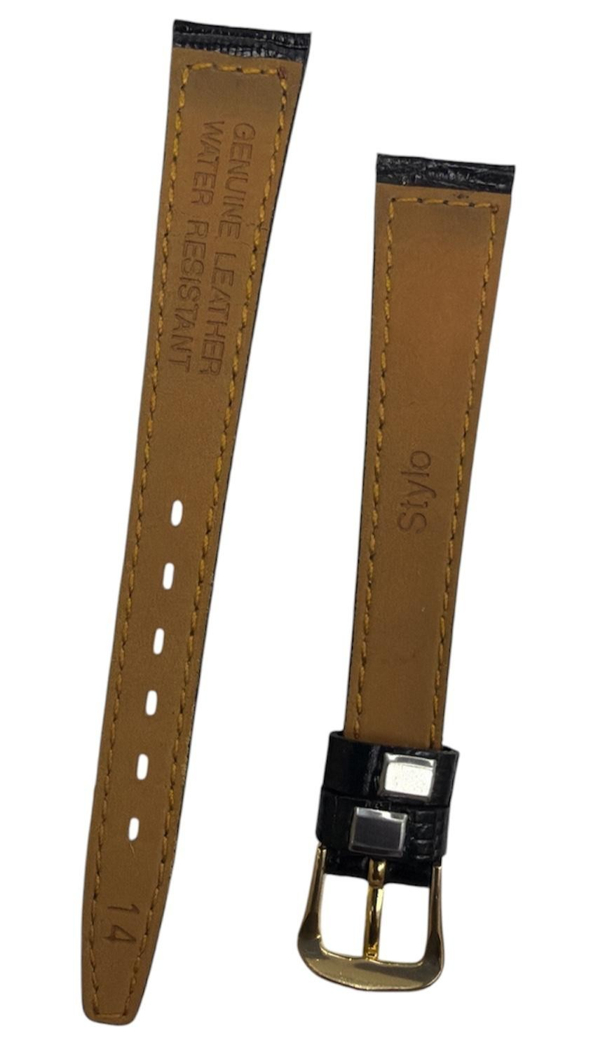 14mm Black Padded & Stitched Genuine Lizard Watch Band-Black -MT-14