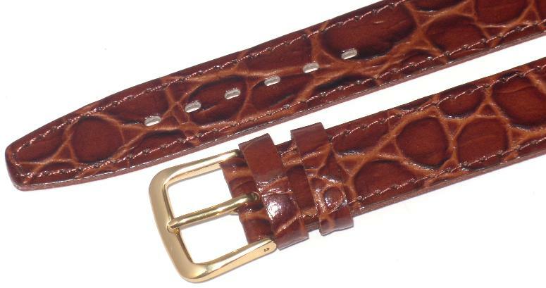 Watch Band Brown Genuine Leather Crocodile Grain Flat,Slim 12mm( A1 Quality)