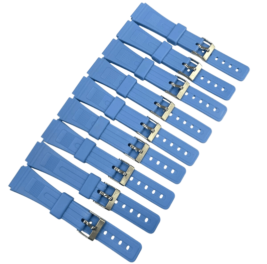 Lot Of 10,19MM PVC Plastic sky blue Watch Band Replacement for CASIO & Others - Universal Jewelers & Watch Tools Inc.