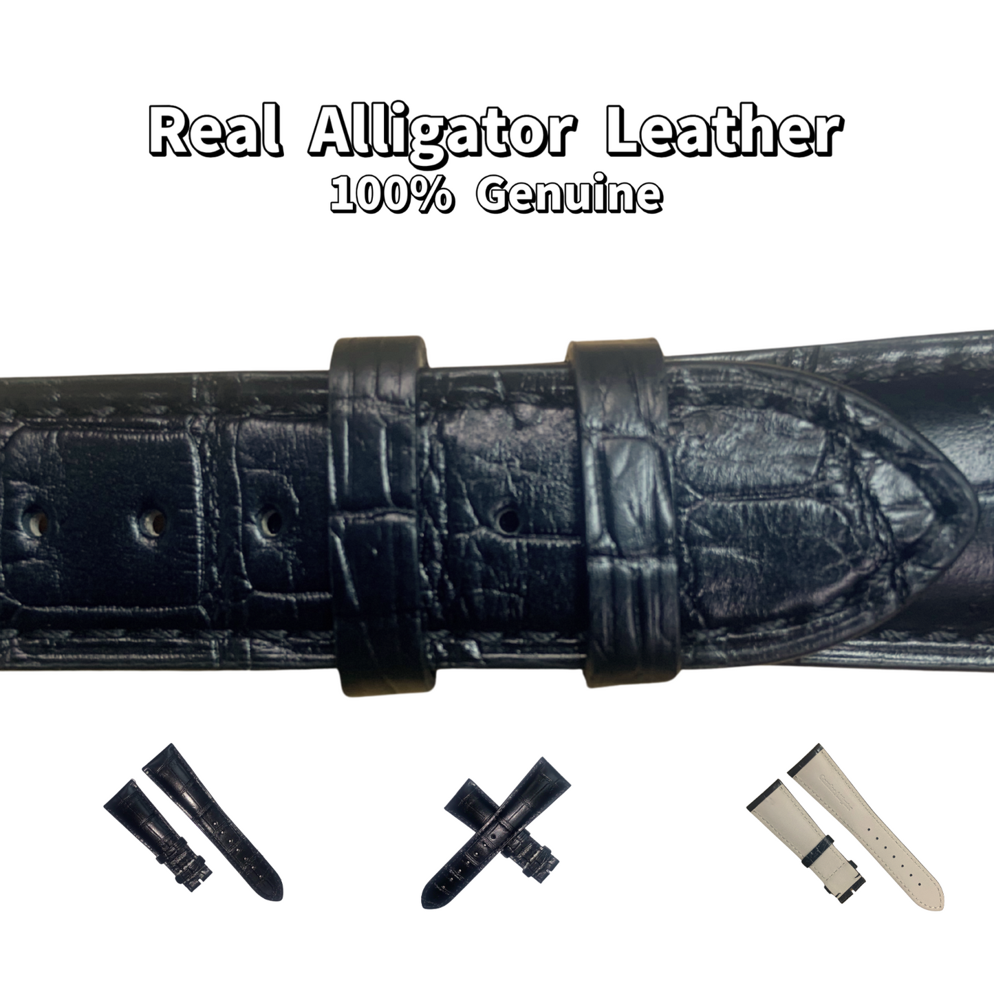 Genuine Alligator Leather Black Watch Band Strap – Multiple Sizes | 24mm   12mm
