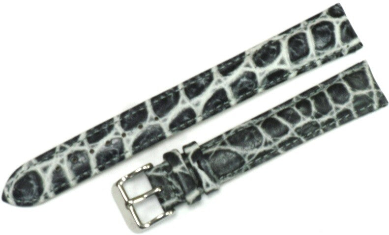 Watch Band Grey Genuine Leather Crocodile Grain Padded 18,20,22,24mm XXL
