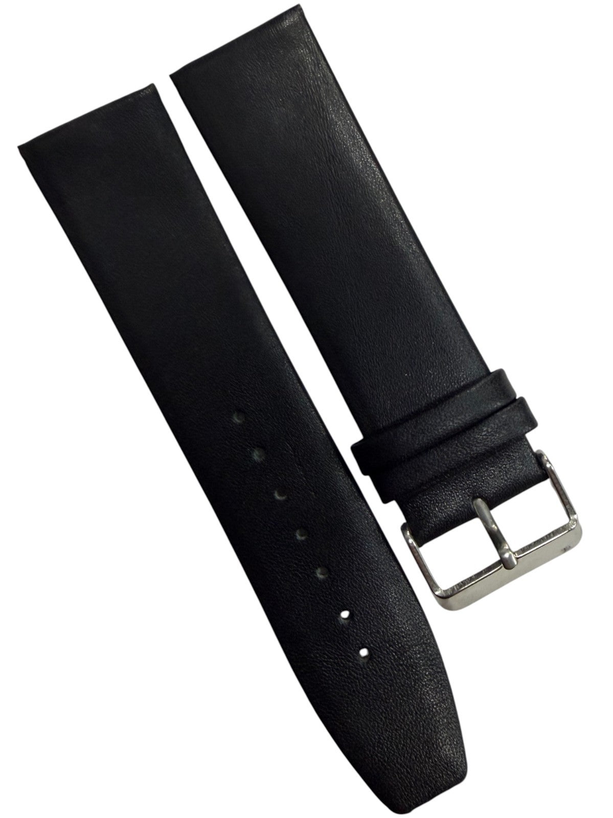 24mm Genuine Leather Black Watch Band – Slim Flat Grain Strap Gold/Silver Buckle