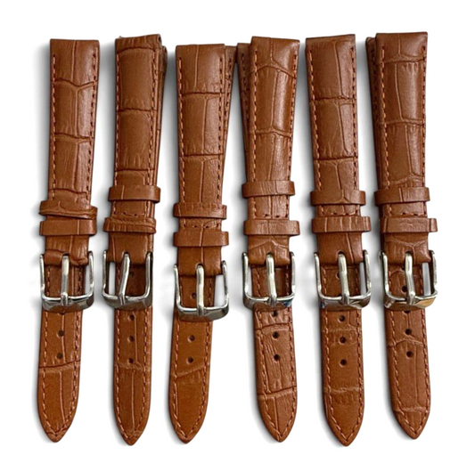 (SET OF 6) Watch Band BROWN color Genuine Leather Crocodile Grain Padded- 14mm