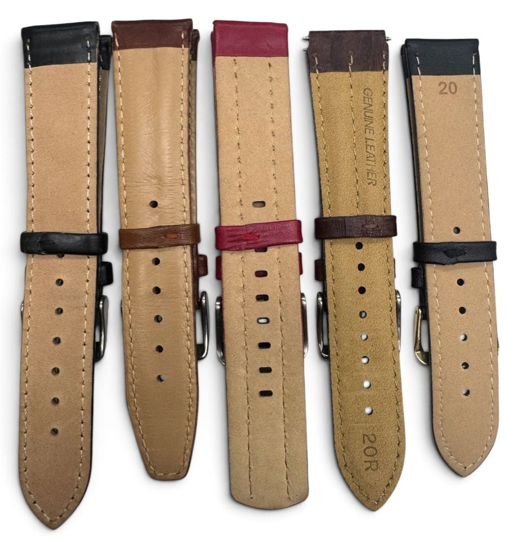 LOT OF 10 WATCH BANDS 20MM GENUINE LEATHER MIX STYLE AND COLORS