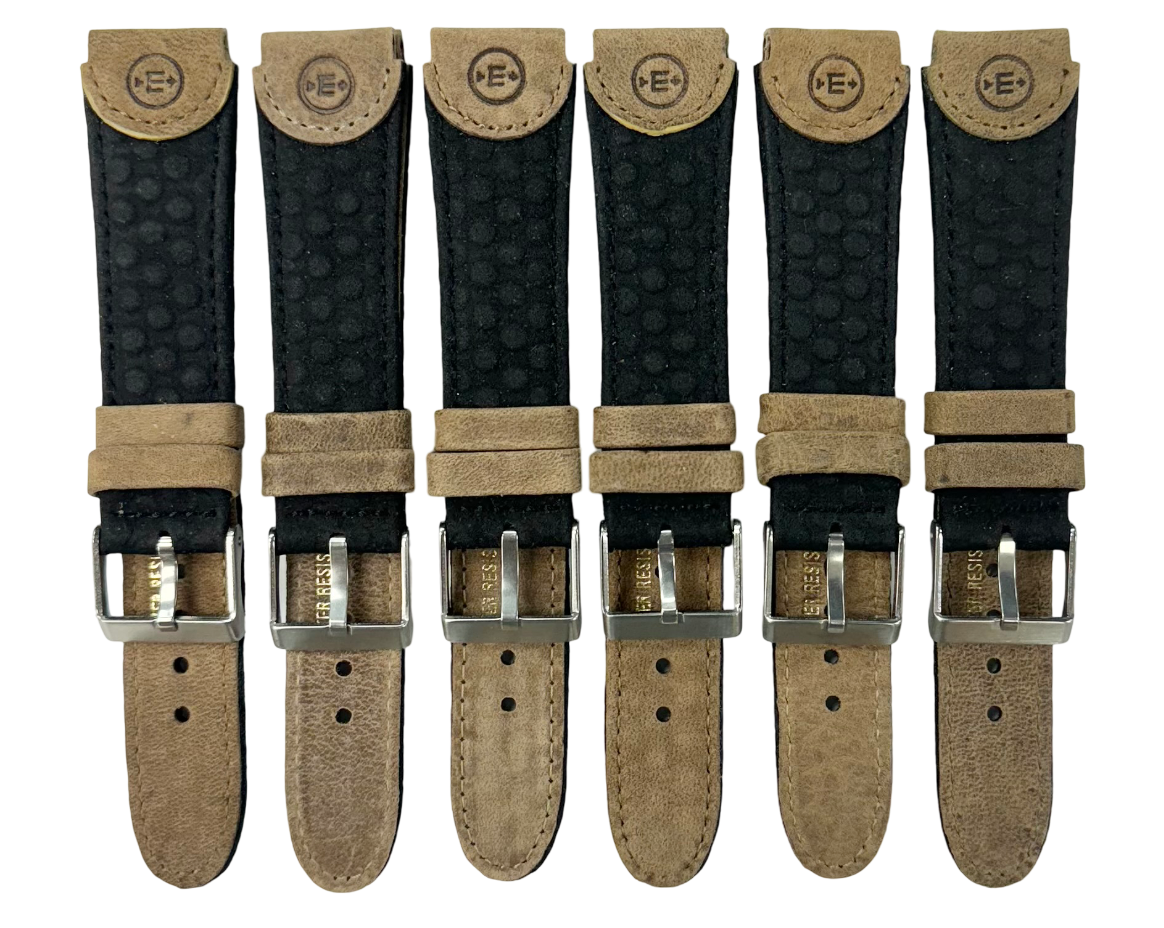 18 MM  Black Genuine Leather Watch Band with stitches and bumps (Lot of 6 bands)