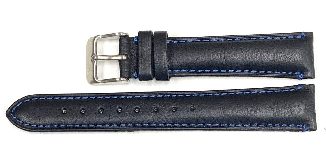 Watch Band Genuine Leather Plain PADDED With Stitches Black Color Of Size 18MM