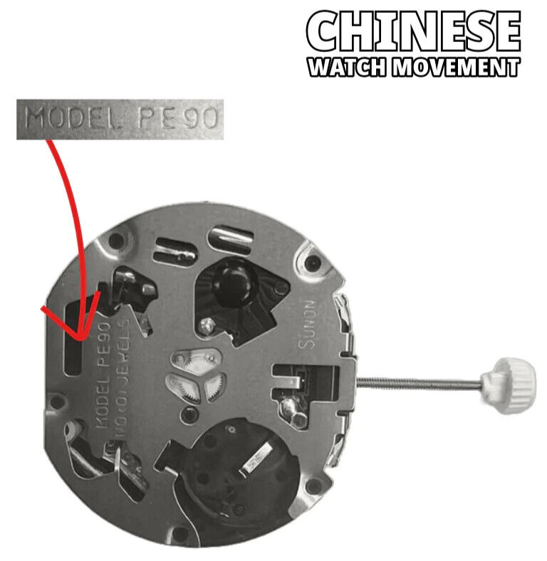 Sunon Chinese Multi Function Watch Movement PE90-08 3H and 3EYES Date At 6:00