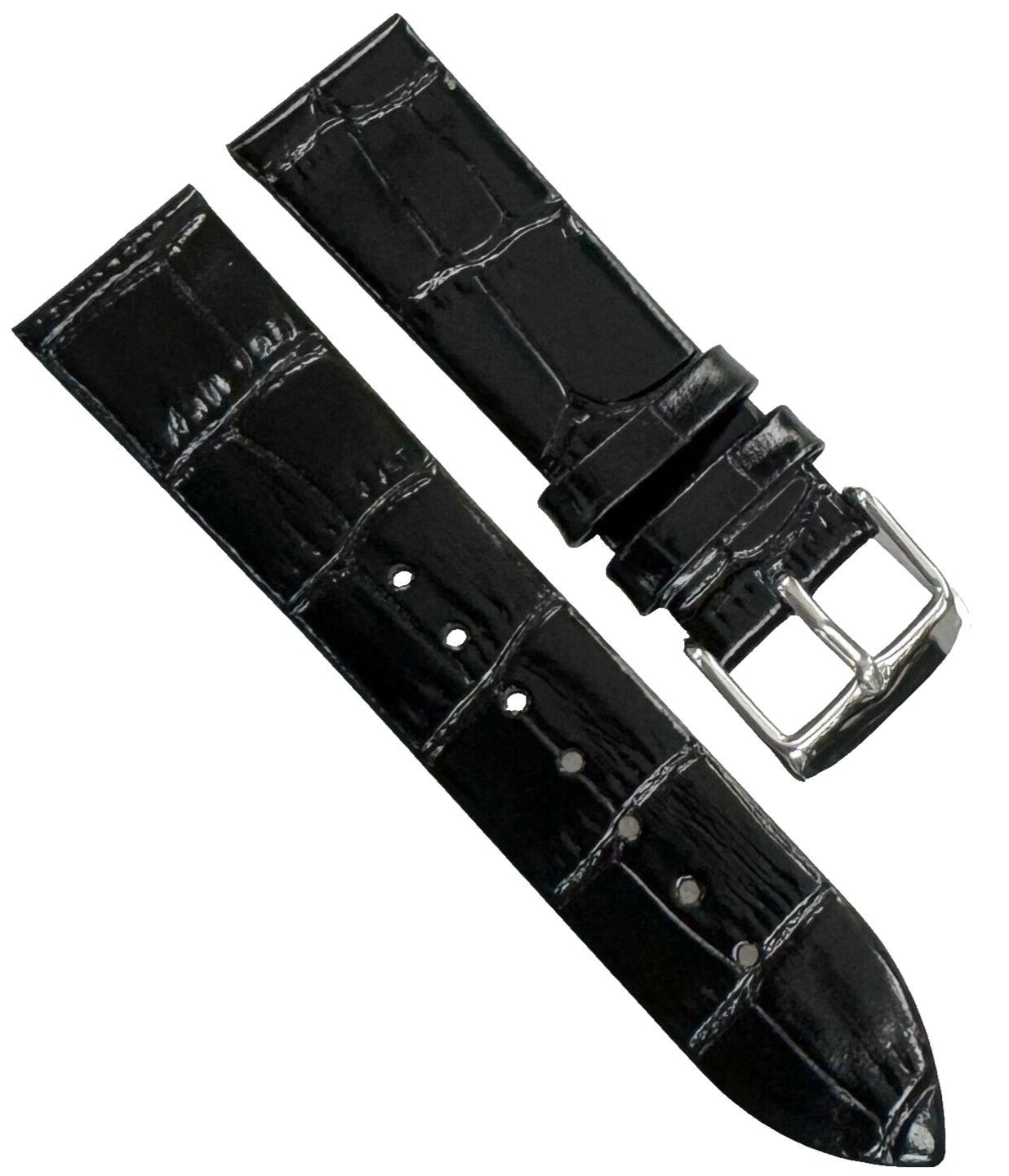 New Watch Band Black Genuine Leather Alligator Grain (Flat, Short) 16 MM