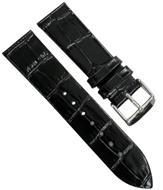 New Watch Band Black Genuine Leather Alligator Grain (Flat, Short) 16 MM