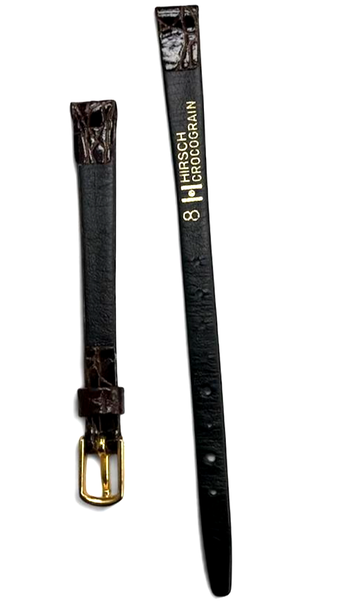 8mm Hirsch Crocodile Grain Dark Brown  Watch Band Regular