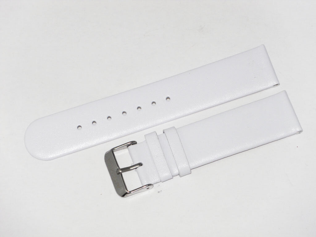 WATCH BAND GENUINE LEATHER WHITE 20MM PLAIN,UNStitched FLAT