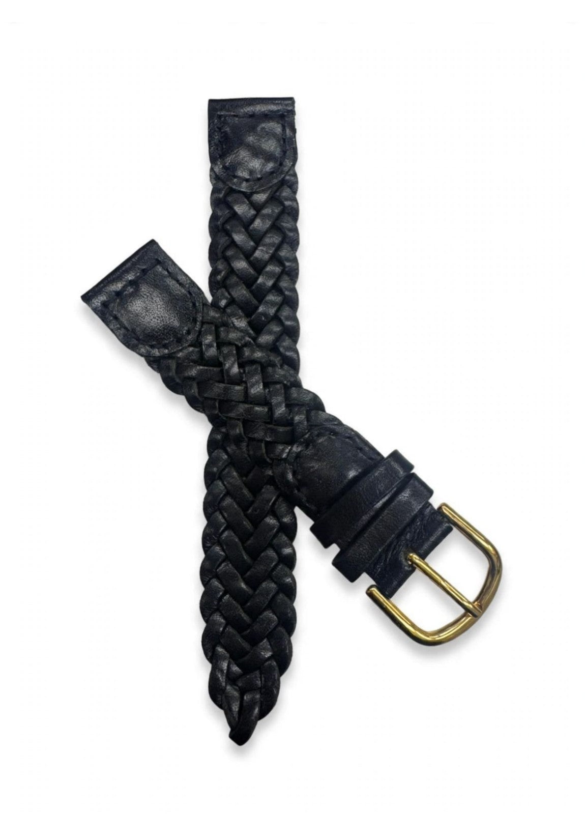 16MM, LOT OF 6 WATCH BANDS BRAIDED BLACK GENUINE LEATHER