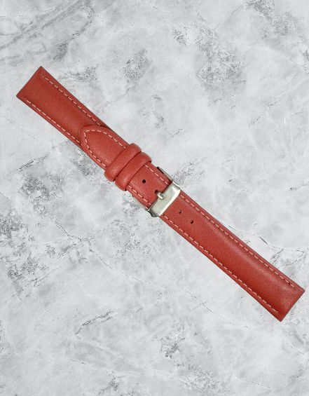 16 MM Plain Padded Red Genuine Leather Watch Band w/ White stitches (A1 Quality)