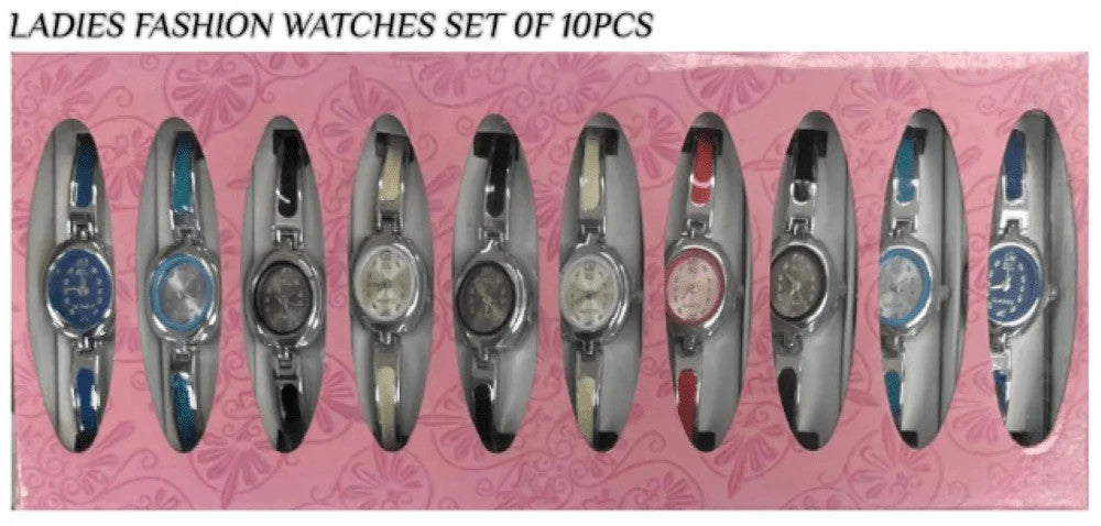 10pcs Set Women's Fashion Steel Band B1 Quartz Multi-Color Watch Bracelet