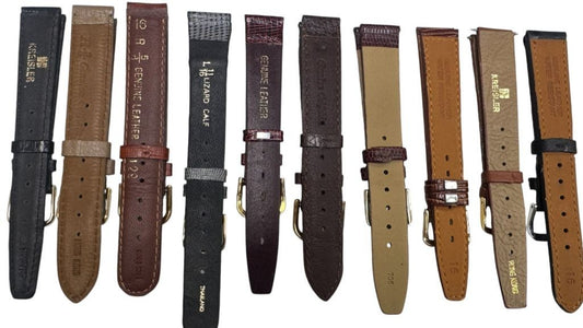 LOT OF 10 WATCH BANDS 16MM GENUINE LEATHER ALLIGATOR MIX STYLE AND COLORS