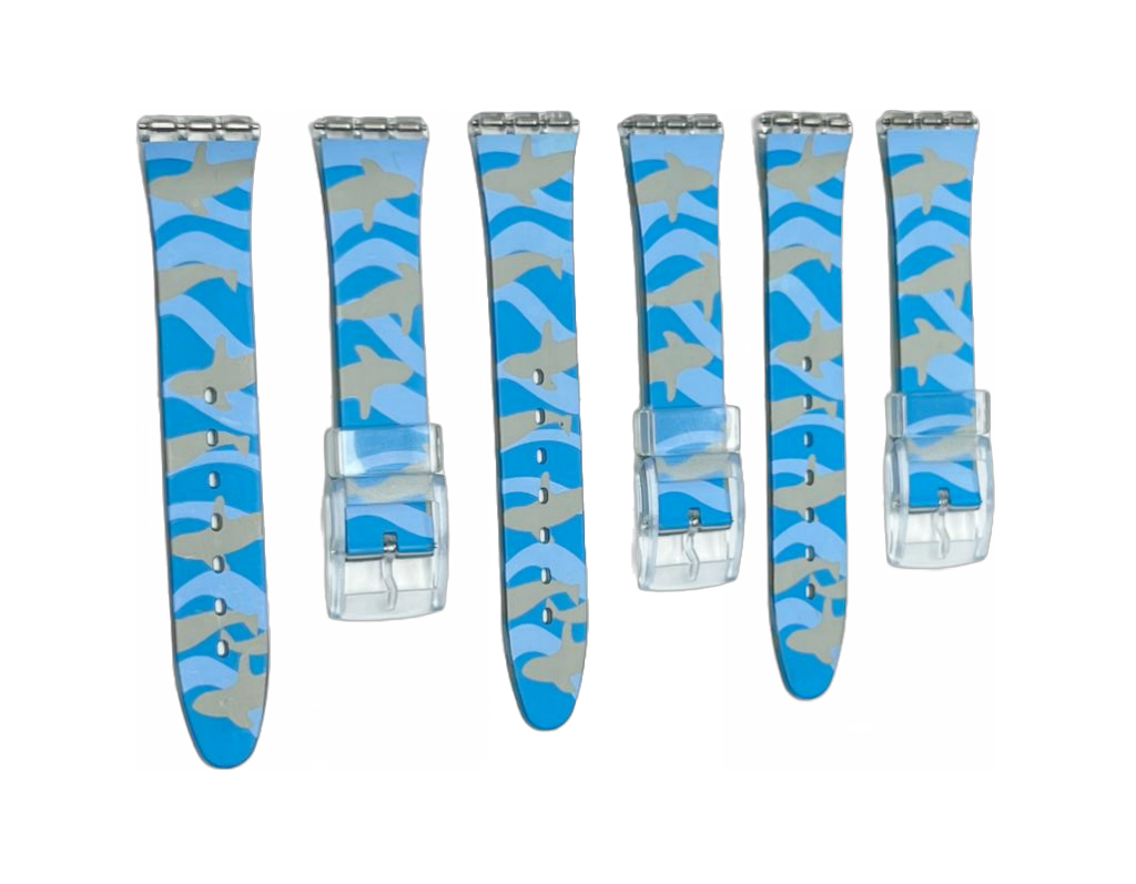 Plastic PVC Watch Band Strap Art Design Swatch Replacement Including Pins 17mm