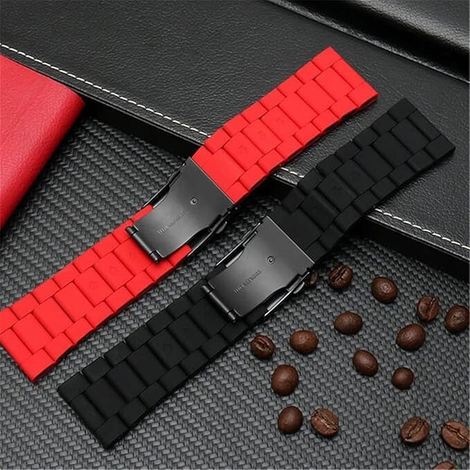 Red 28mm Silicone Watch Band with SS Links – Fits Diesel DZ7396, DZ7370, DZ4289