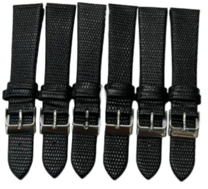 Best Quality Watch Bands Genuine Leather Lizard Grain Flat Black 12- 24mm