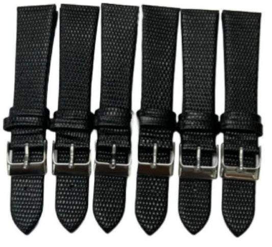 Best Quality Watch Bands Genuine Leather Lizard Grain Flat Black 12- 24mm